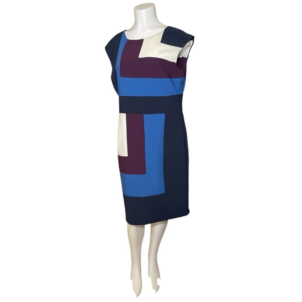 Ann Taylor Geometric Blue, Purple, White Colorblock Dress sz 10 Pet